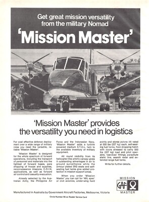 GAF Nomad Mission Master Forward Operations STOL Aircraft Vtg Magazine Print Ad