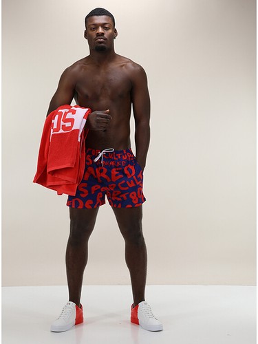 Dsquared2, boxer shorts, swimming trunks, blue/red logo all-over. - Picture 2 of 4