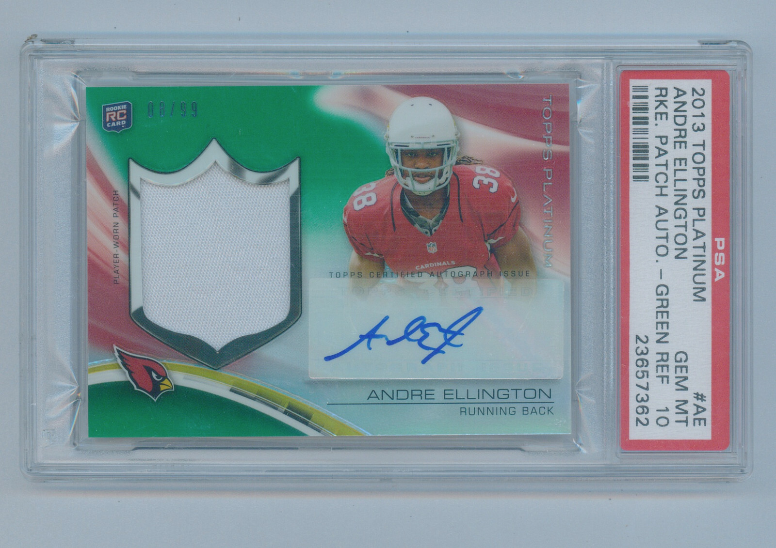Andre Ellington Topps Platinum Rookie Patch Autograph Refractors #AE Green Refractor