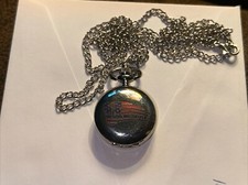 American Flag Pocket Watch and chain " In God We Trust" Quartz Silver Color