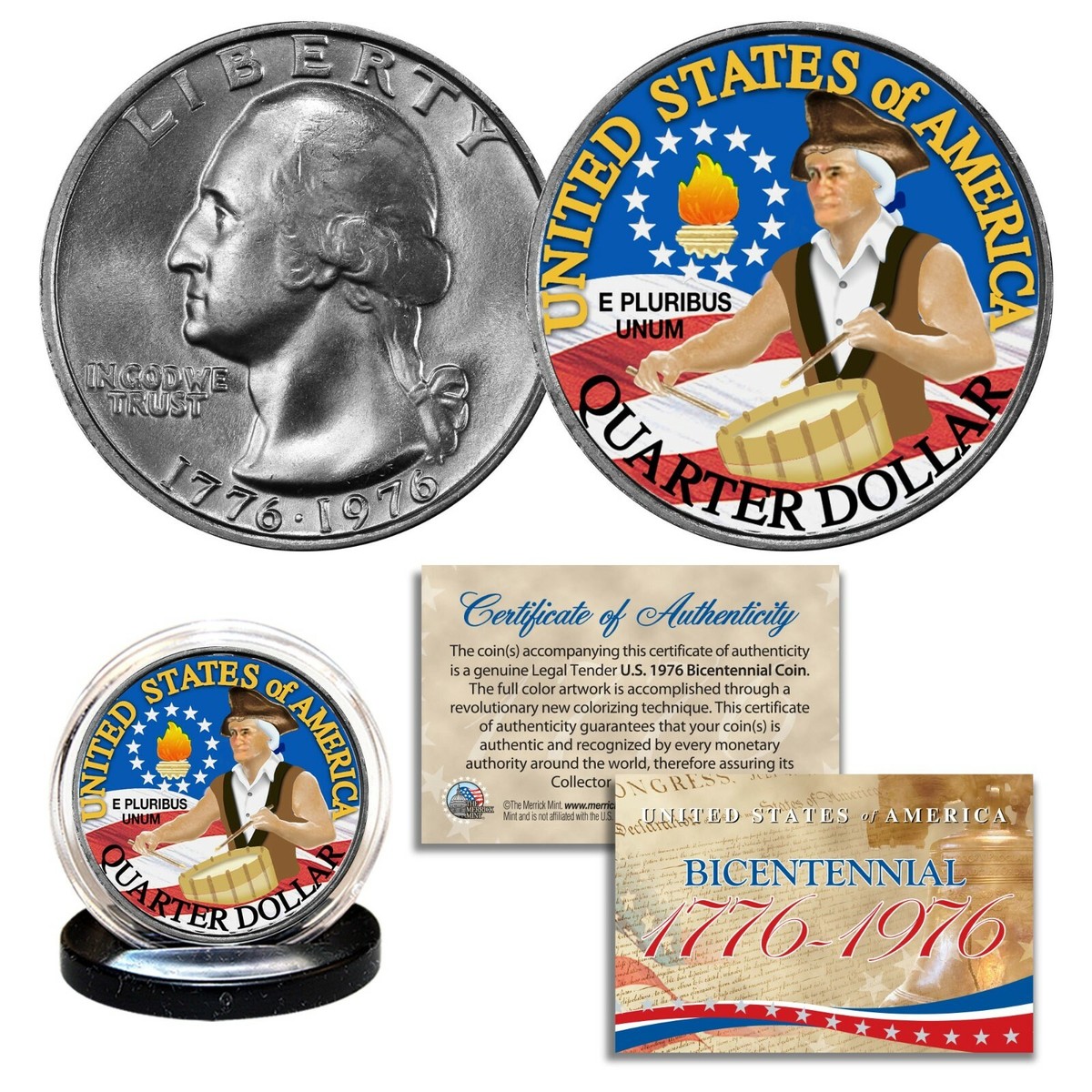 アメリカ合衆国 記念メダル 1776-1976 1976 Bicentennial U.S. Washington Quarter Colorized U.S. Coin