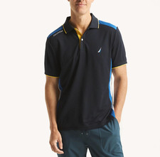 NWT Nautica Men's Navtech Soft-Touch Classic Fit Moist-Wicking Tipping Polo Navy