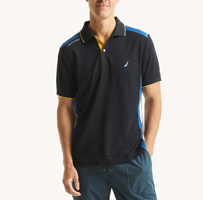 NWT Nautica Men's Navtech Soft-Touch Classic Fit Moist-Wicking Tipping Polo Navy