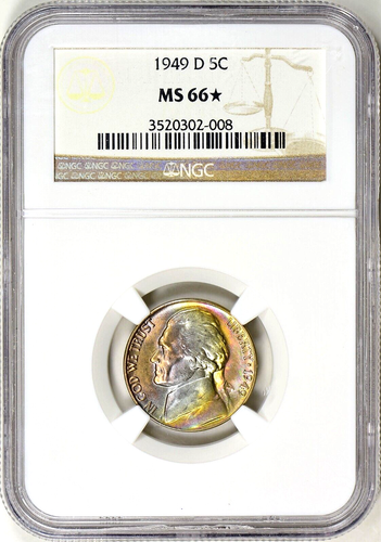 1949-D NGC MS66 Star Monster Rainbow Toned Jefferson Nickel GEM Dual Sided Color - Picture 3 of 5