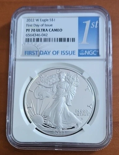 2022 W $1 Proof Silver Eagle NGC PF70 Ultra Cameo First Day of Issue 1st Label
