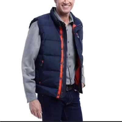 Orvis Essex Down Puffer Vest Men M Navy Blue Full Zip Cinchable