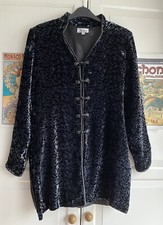 Adini Black Silver Silk Velvet Long Jacket Coat Size S M 10 12 Evening East