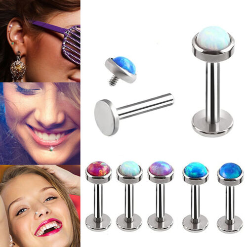 Opal labret Lip Ring Helix Earring Monroe Internally Thread Body Piercings Ring - Picture 1 of 10