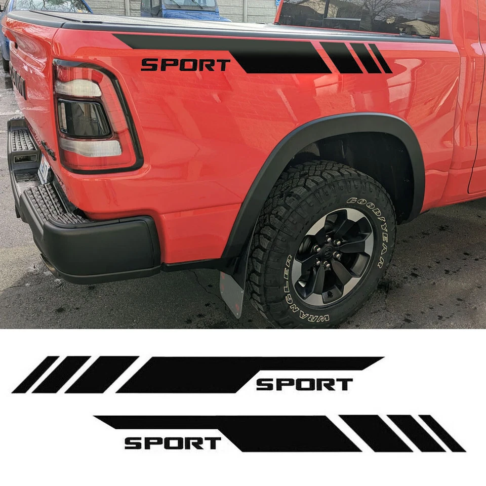 2X Sport Matte Black Truck Bed Side Decal Sticker For Dodge RAM 1500 2500 3500 Foto 3 de 4