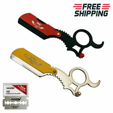 BEARD SHAPE UP CUT THROAT SHAVETTE STRAIGHT RAZORS FOR BARBER SALON + 10 BLADES