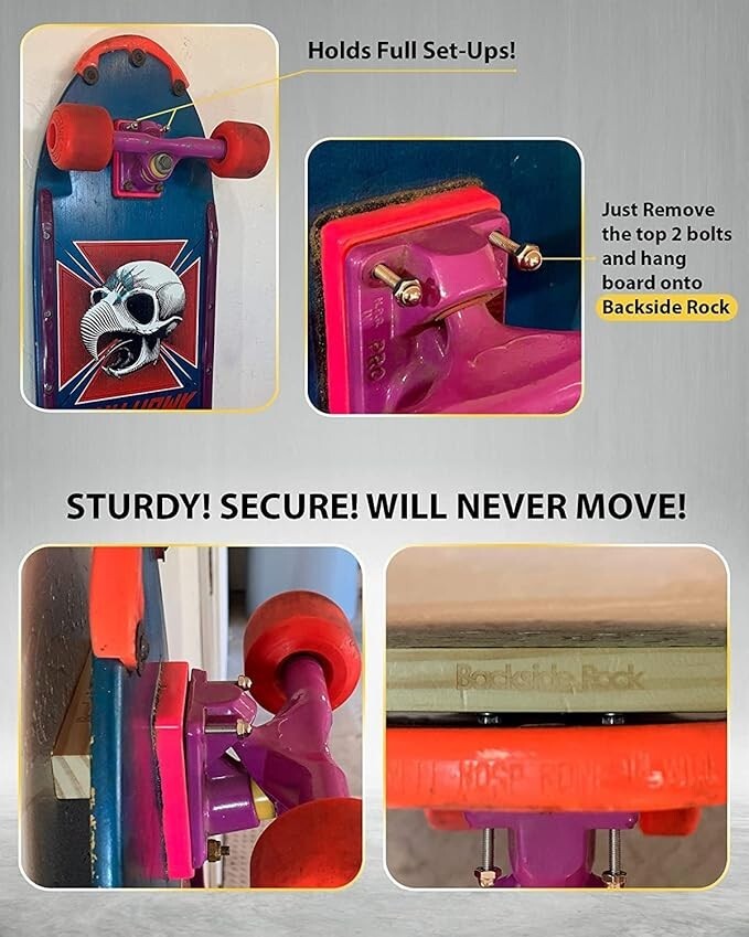 Backside Rock Skateboard Hooks | Premium Wall Hanger Setup | Heavy Weight