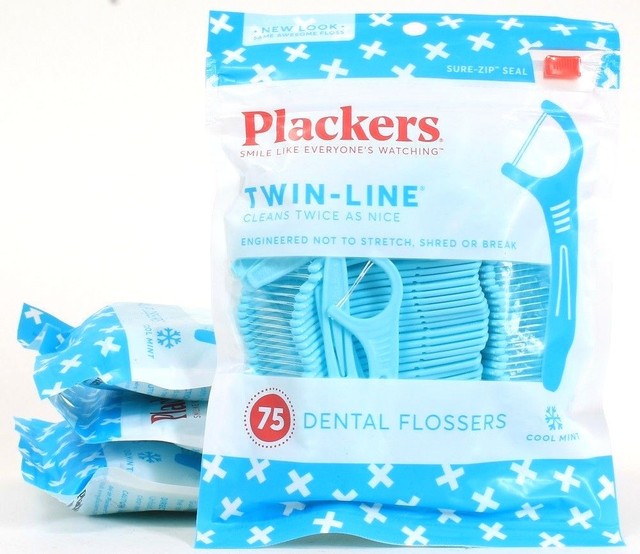 4 Plackers Twin Line Dental Flossers Cool Mint No Stretch Shred Break