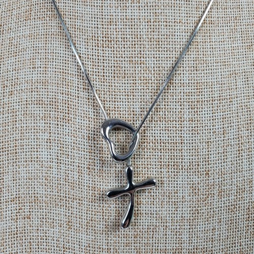 Silver Heart Cross Necklace 19 