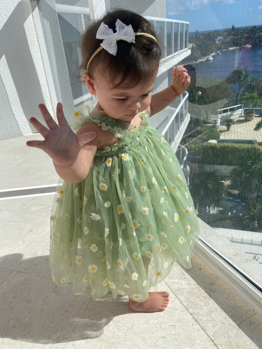 green dress with white daisies Cameron Daisy Chain Green Dress