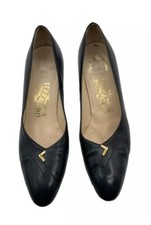 Vintage Salvatore Ferragamo Italy Black Leather Kitten Pump Heels Size 8AA