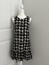 J. Crew NWT Women’s Size 00 Black /Cream Houndstooth Silk Ruffle Hem Shift Dress