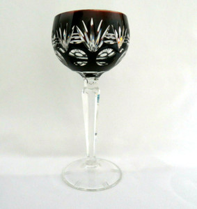Bohemian Czech Garnet Red Cased Crystal Cut to Clear Wine Goblet