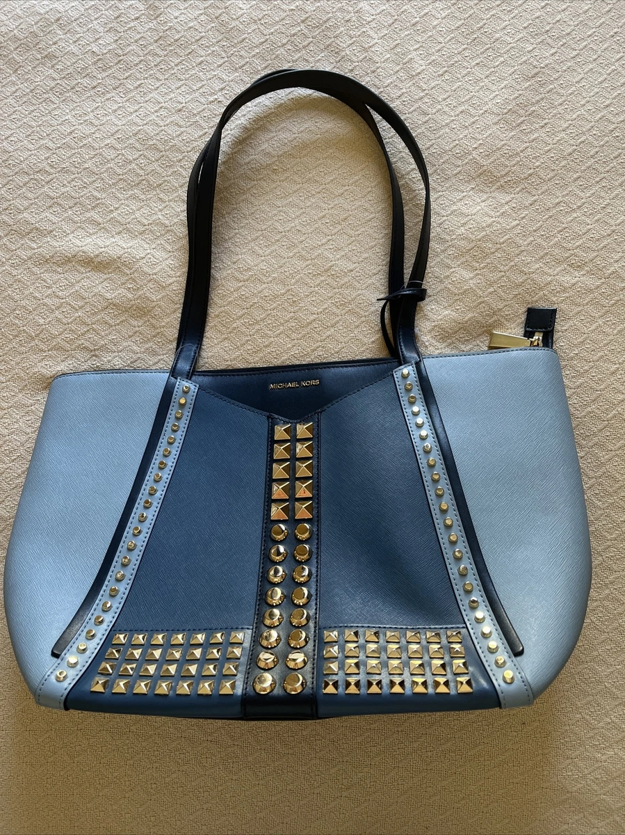 michael kors handbags new large Tri Color Pale Blue Saffiano Leather Gold  Studs