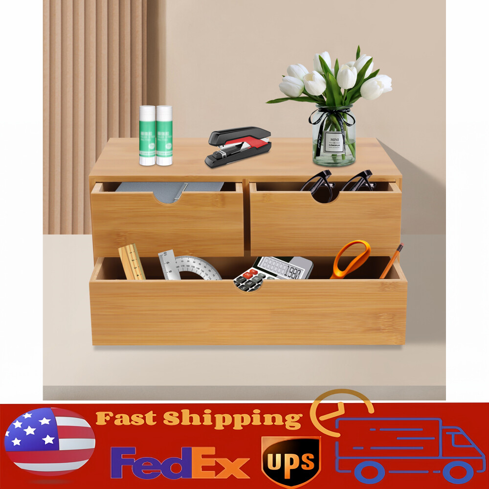 Bamboo Desk Organizer with 3 Drawers for Tabletop Storage
