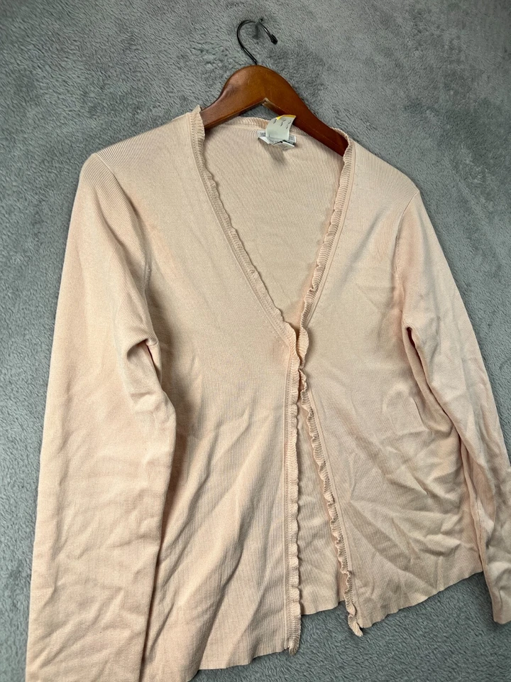 Cardigã feminino suéter de seda Petite Sophisticate rosa médio elástico manga longa - Imagem 2 de 4