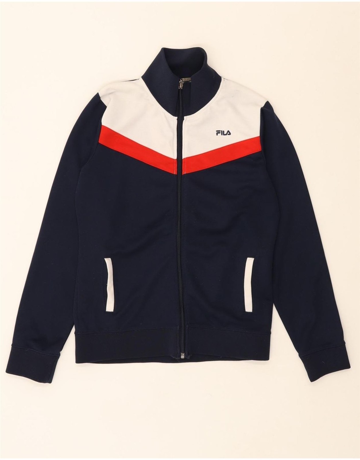 FILA tuta donna top giacca UK 12 media blu navy colorblock BI05