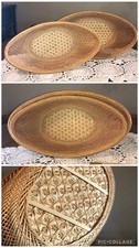 Set of 2 Vintage Finely Woven Oval Bamboo Wicker Baskets 20" 21"