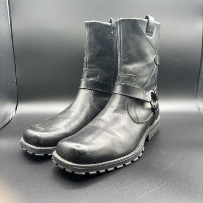 Skechers Harness Zip Moto Boots Men's 9 Black Leather Verstal Villous 61200