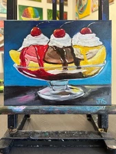 Banana Split Painting 8 X 10” Hand Painted Still Life, NOT A PRINT, Food Art