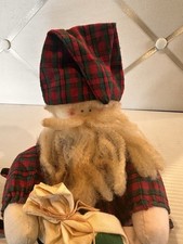 Primitive Folk Art Santa Doll Plaid Christmas Shelf Sitter Handmade Holiday