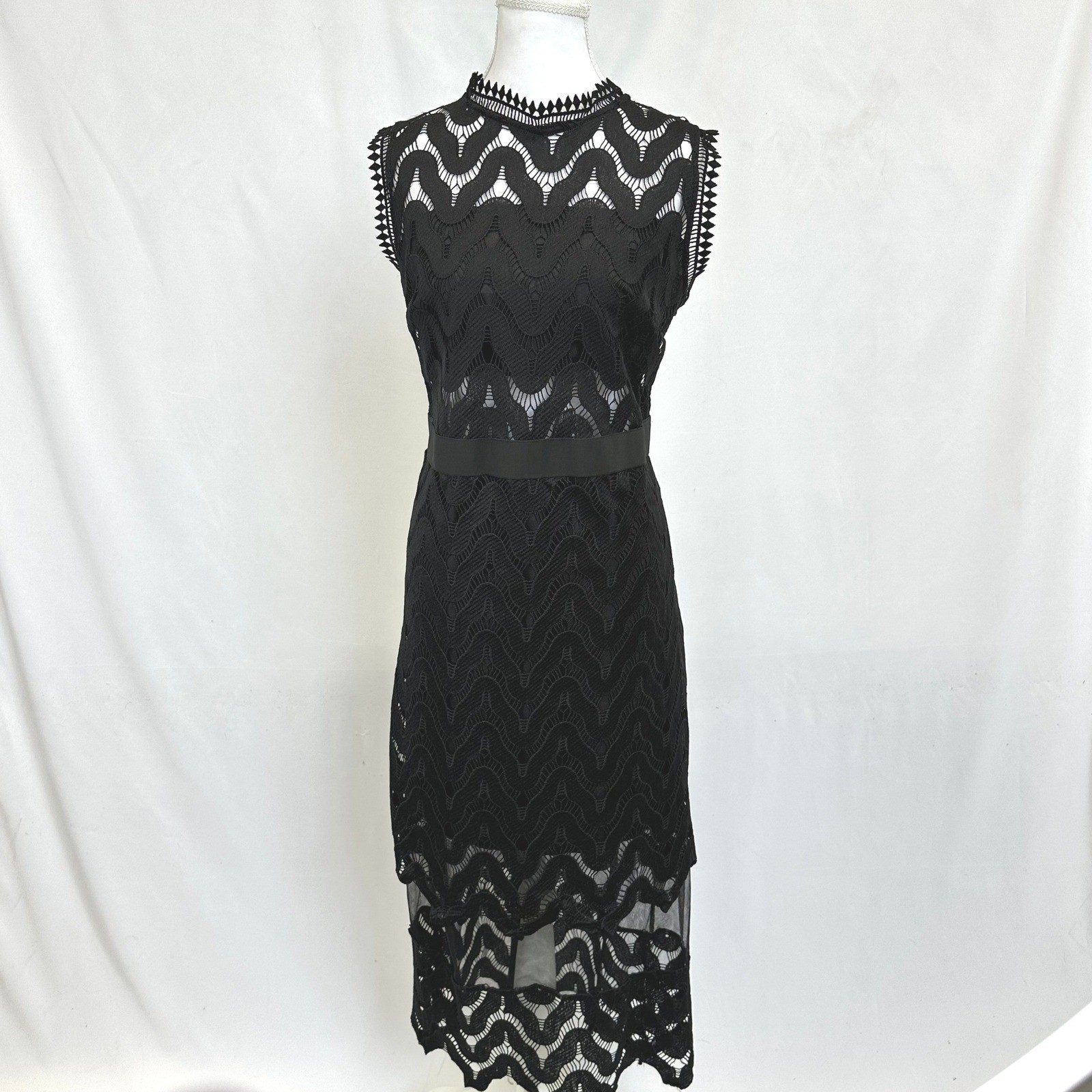 Tuliplazza Womens Medium Black Lace Crochet Cutout Midi Dress Gothic WhimsyGoth