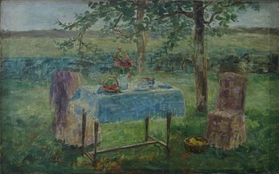 Kaffeetisch im Garten französischer Meister Impressionist signiert - Bild 1 von 4