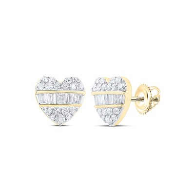 0,38 ctw natürliche Diamant Baguette Herz Ohrstecker 10kt Gelbgold