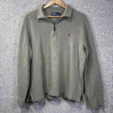 Polo Ralph Lauren Sweater Mens Large Green Quarter Zip Collared Pullover Logo