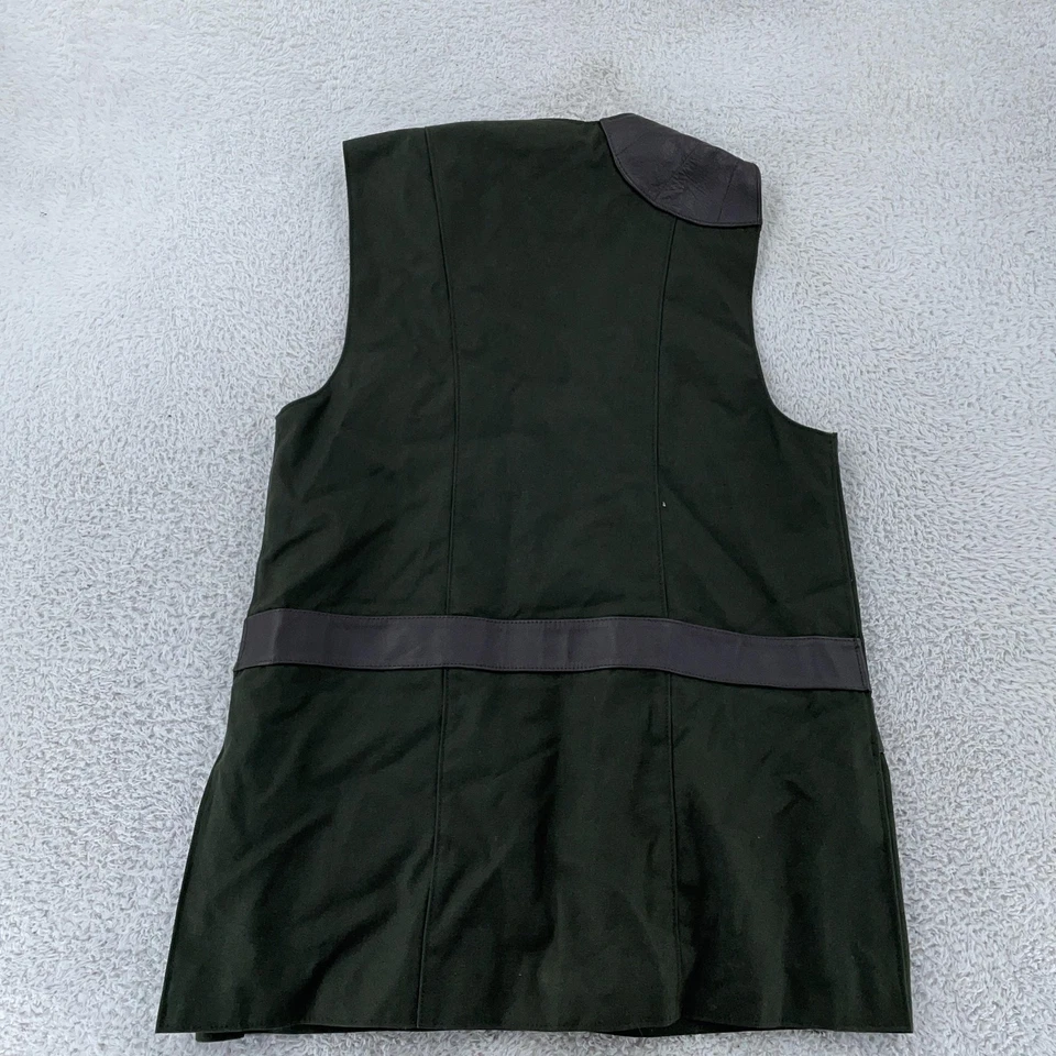 Chaleco de tiro para hombre mediano verde marrón cuero ribete bolsillos con cremallera hecho en Gran Bretaña Foto 4 de 4