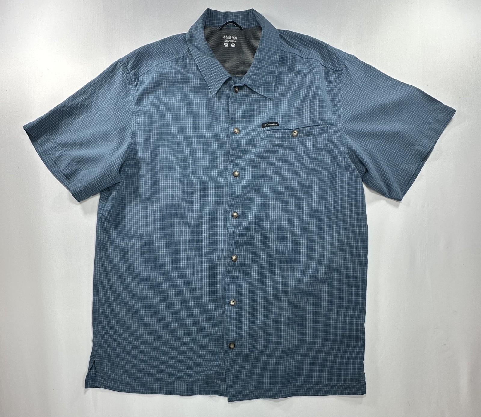 Columbia Checked Pattern Modal/Poly Button Up Blu… - image 1
