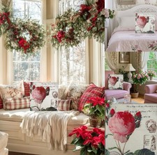 VTG Styl wiktoriański Shabby Chic Francuski wiejski Poszewka na poduszkę Róża Pocztówka 17"