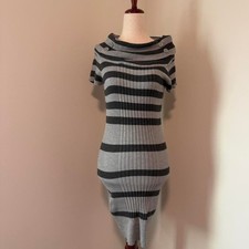 Y2K Cowl Neck Gray Striped Sweater Dress Size Small