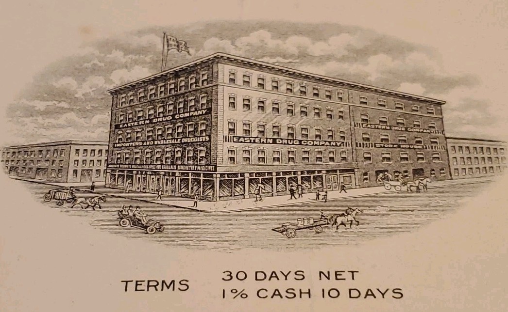 1913 Eastern Drug Co Billhead Receipt Boston Mass Whiskey Milk Mag Heart Pills