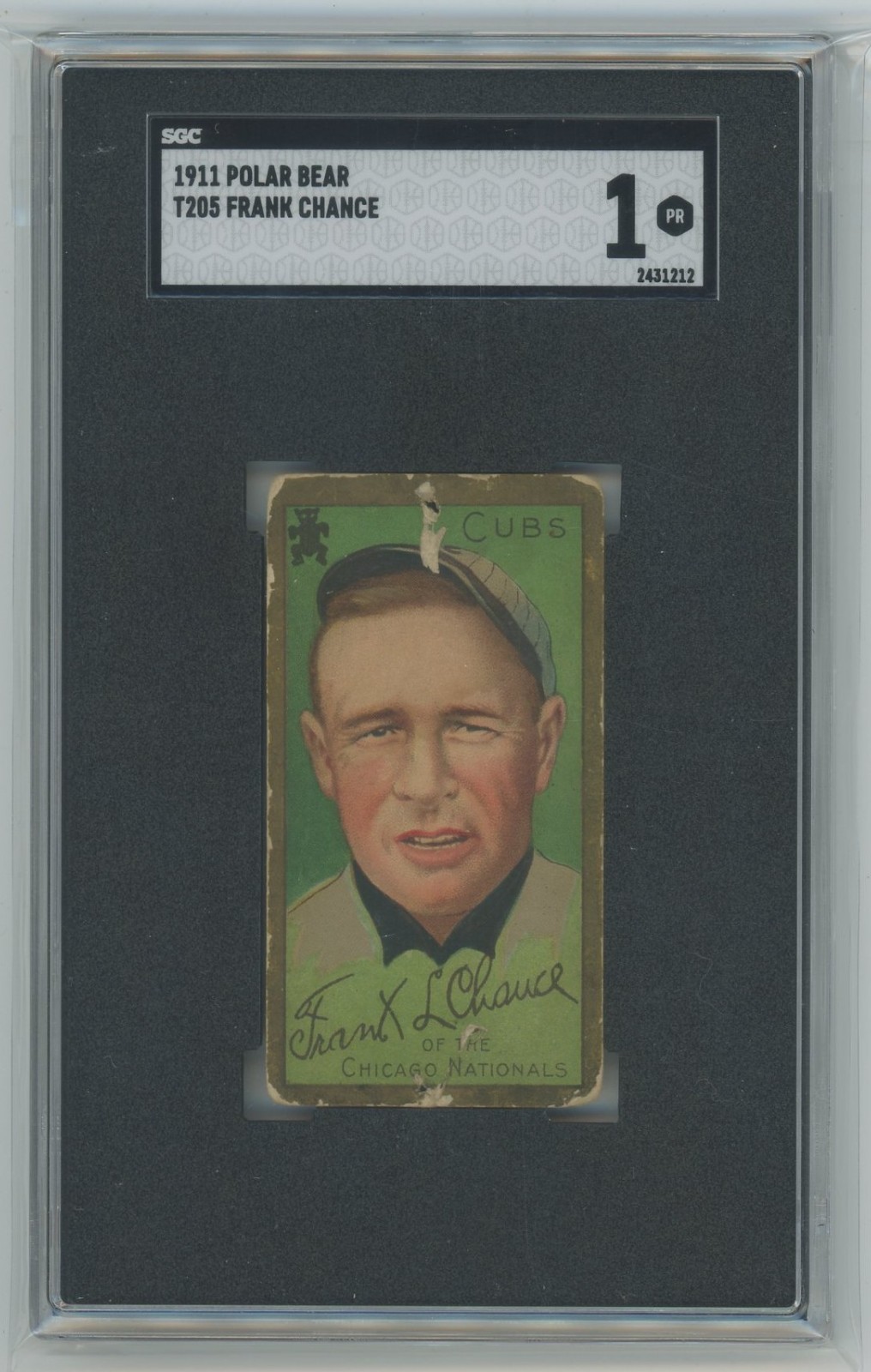 1911 Baseball T205 Polar Bear Frank Chance SGC 1 HOF Chicago Cubs