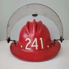 E.D. Bullard Red 241 Hard Boiled Fiberglass Firefighter Helmet Leather Strap