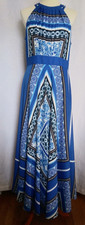 Eliza J Scarf Print Blue Maxi Halter Pleated Lined Cocktail Dress Womens Size 12