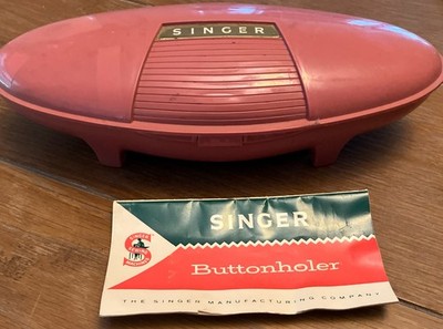 Vintage 60s Singer SLANT Needle Buttonholer 489500 Pink Case