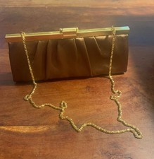 Authentic Jessica McClintock evening clutch featuring pleated bronze satin, poli