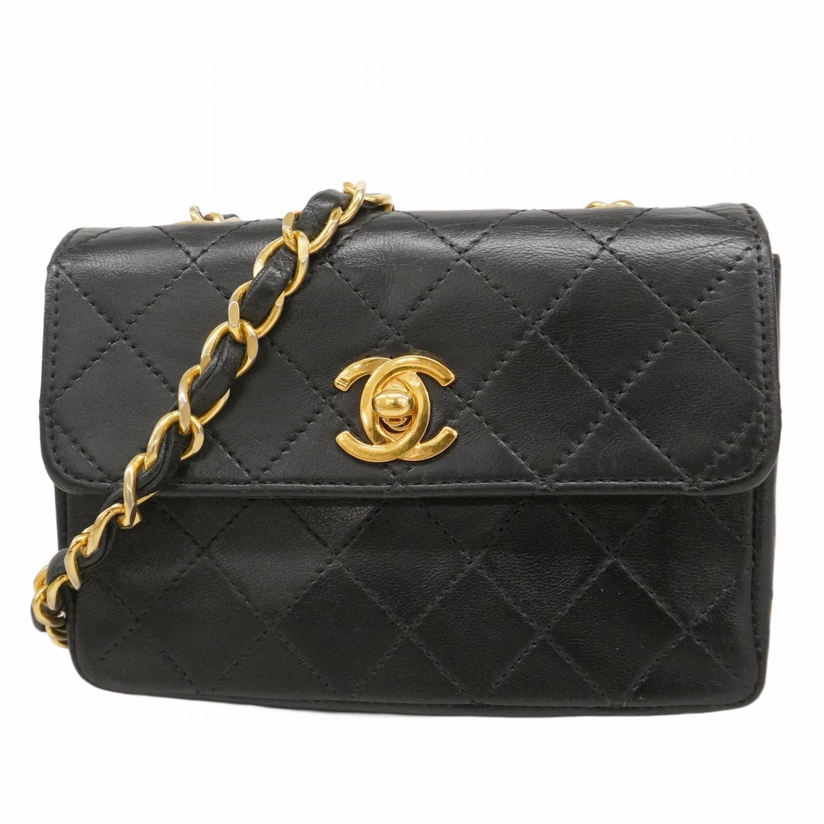 Auth [6bb1589-k] CHANEL Shoulder Bag Mini matrasse ChainShoulder Lambskin Bl...