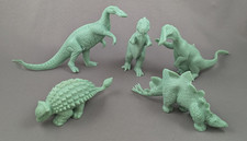 Marx Medium Dinosaurs Green Plastic Vtg 1970s Prehistoric Playset Lot of 5