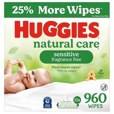 Huggies Natural Care Sensitive Baby Wipes, Unscented, Hypoallergenic, 960 wipes