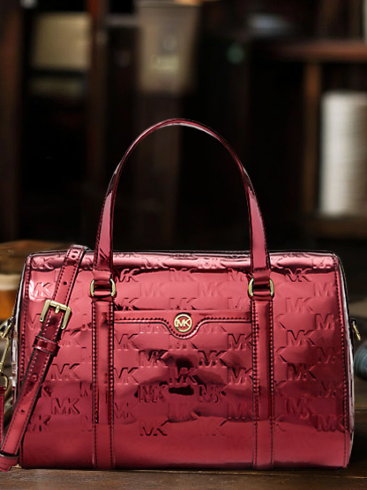 Michael Kors Jet Set Women Medium Metallic Logo Debossed Satchel Bag Variation thumbnail 4