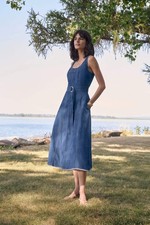 Joseph Ribkoff Denim Medium Blue Belted Midi A-Line Dress 262901