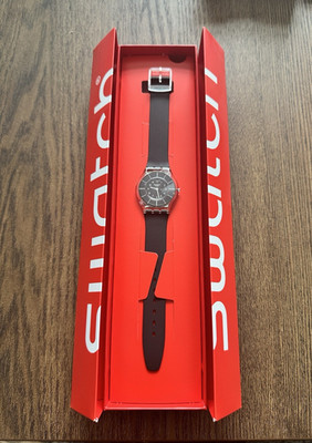 Swatch Originals Quartz Wristwatch Black Silicone Band Clear Case Water-Resista 