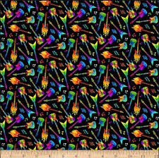 Cotton Guitars Mini Electric Guitar Rainbow Fabric Print by Yard D767.94
